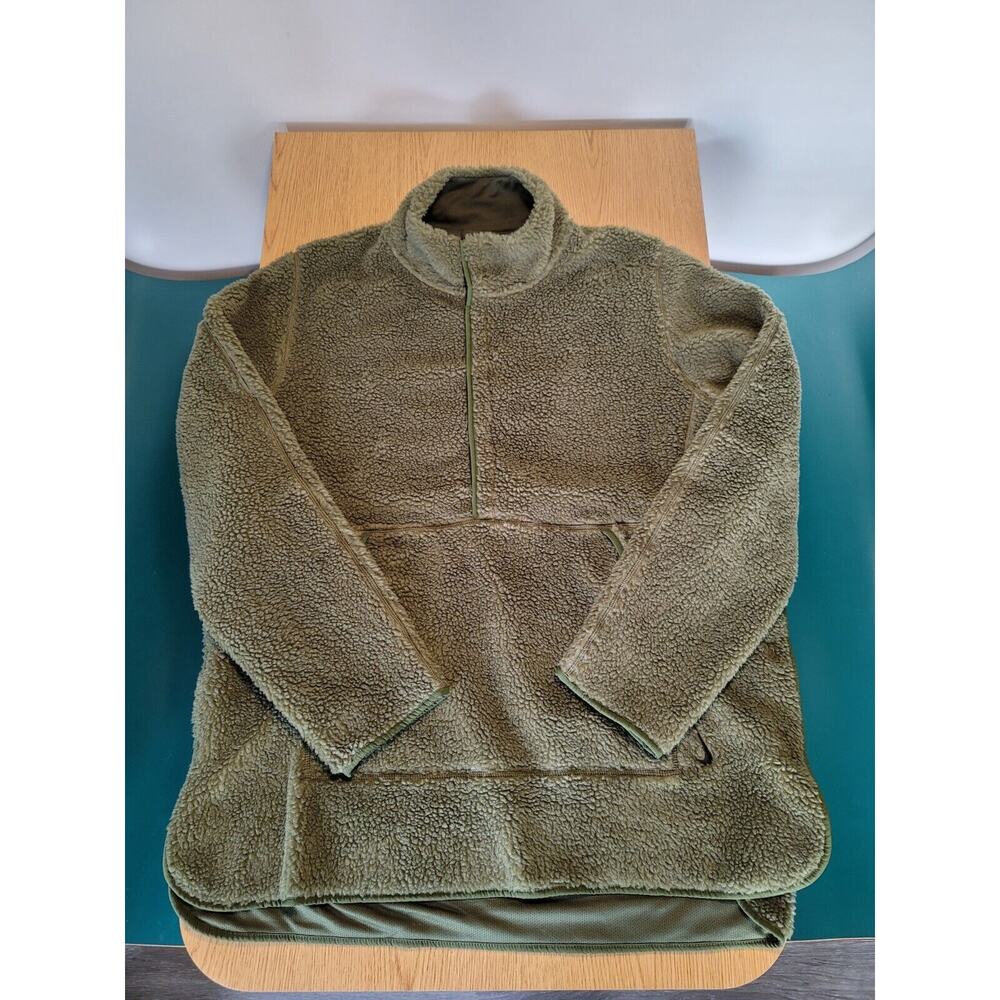 NIKE Yoga MEN'S Large Sherpa Fleece Pullover Jacket DD2182-326 Olive Green